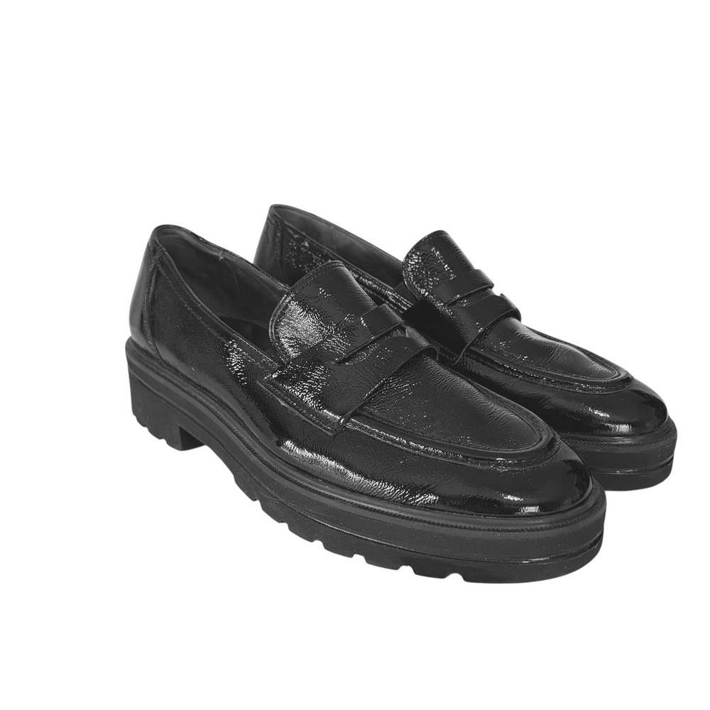 Paul Green Black Patent Leather Lug Sole Loafers